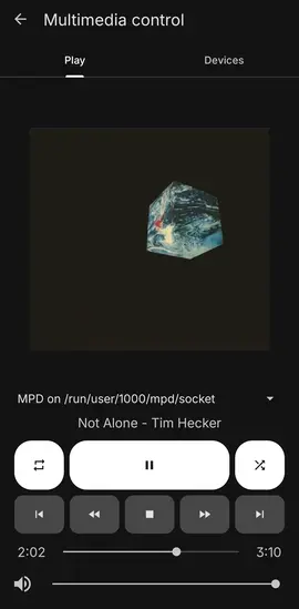 How the KDE Connect remote control looks on my Android phone.